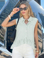 Stripes Sleeveless Shirts Loose-fit Commuting Tank Tops