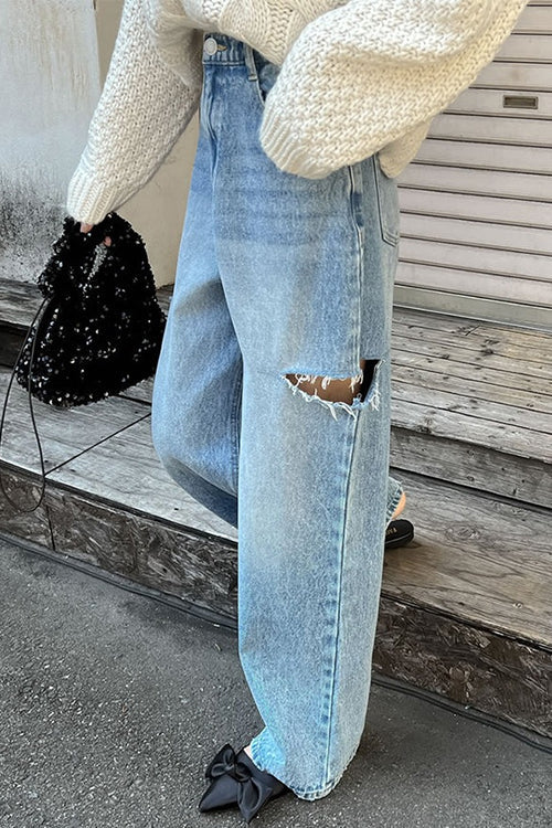 Distressed Wide Leg Ripped Jeans