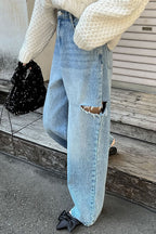 Distressed Wide Leg Ripped Jeans