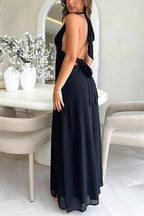 Deep V Neck Halter Tie Knot Backless Slit Maxi Dress (4 Colors Available!)