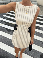 Stripes Sleeveless Reversible Bow Mini&Short Dresses
