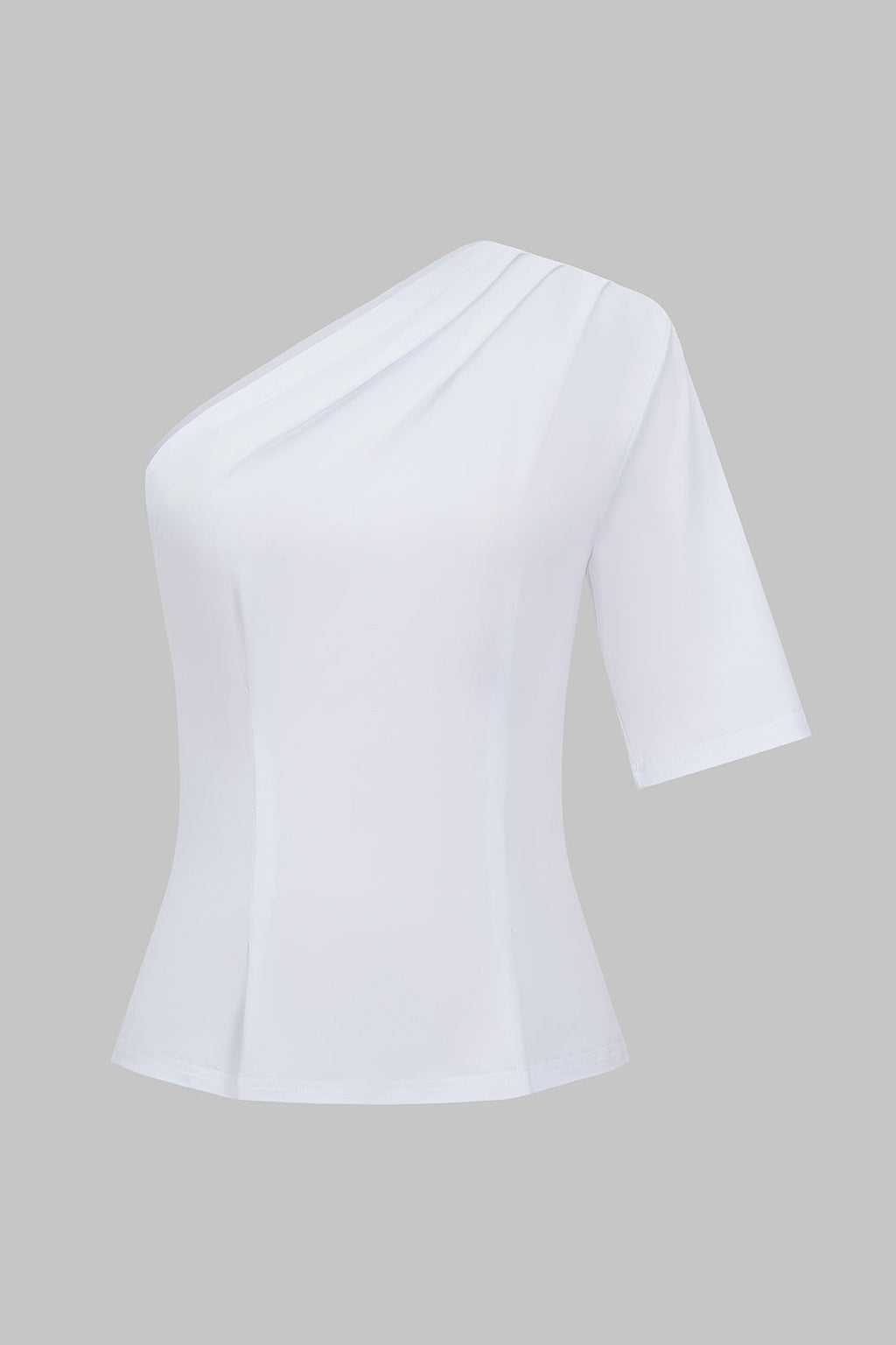 Sloid Pleated One Shoulder T-Shirt