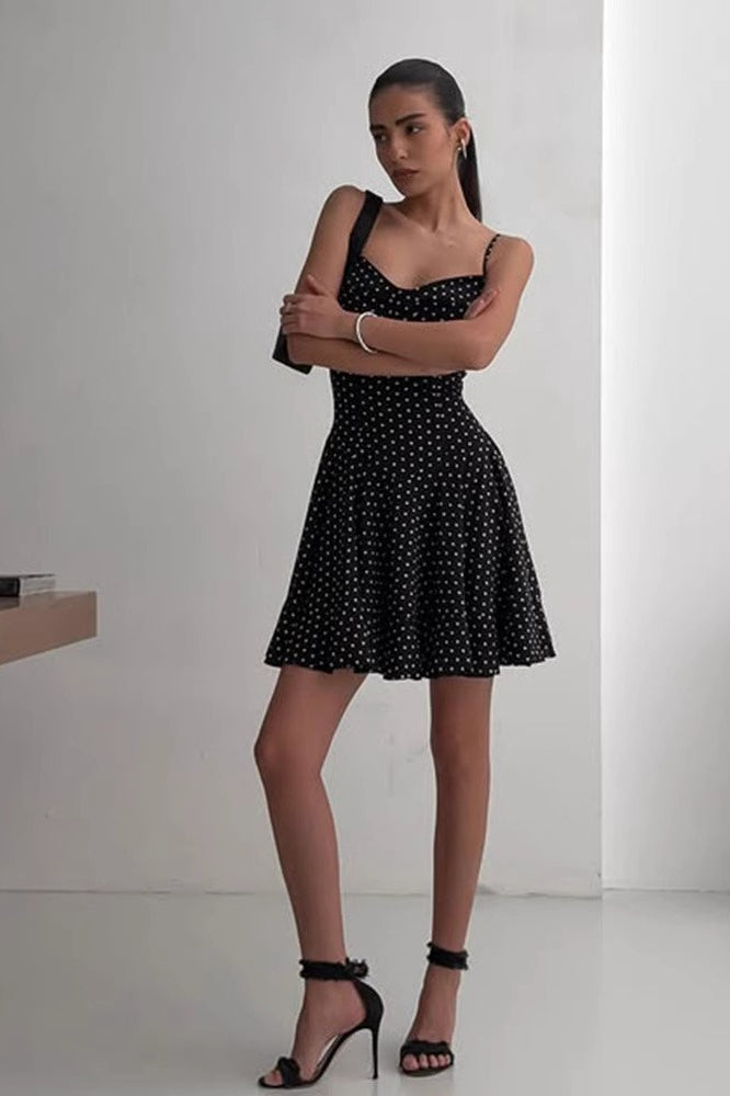 Polka Dot Spaghetti Strap Sweetheart Neck Fit and Flare Mini Dress