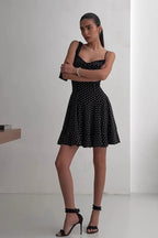 Polka Dot Spaghetti Strap Sweetheart Neck Fit and Flare Mini Dress