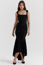 rose black floral maxi dress