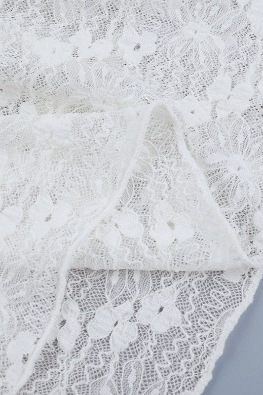 Lace Mock Neck Bell Sleeve Ruffle Hem Mini Dress