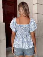 Fresh Floral Print Loose-fitting Breathable Chiffon Blouse