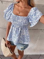 Fresh Floral Print Loose-fitting Breathable Chiffon Blouse