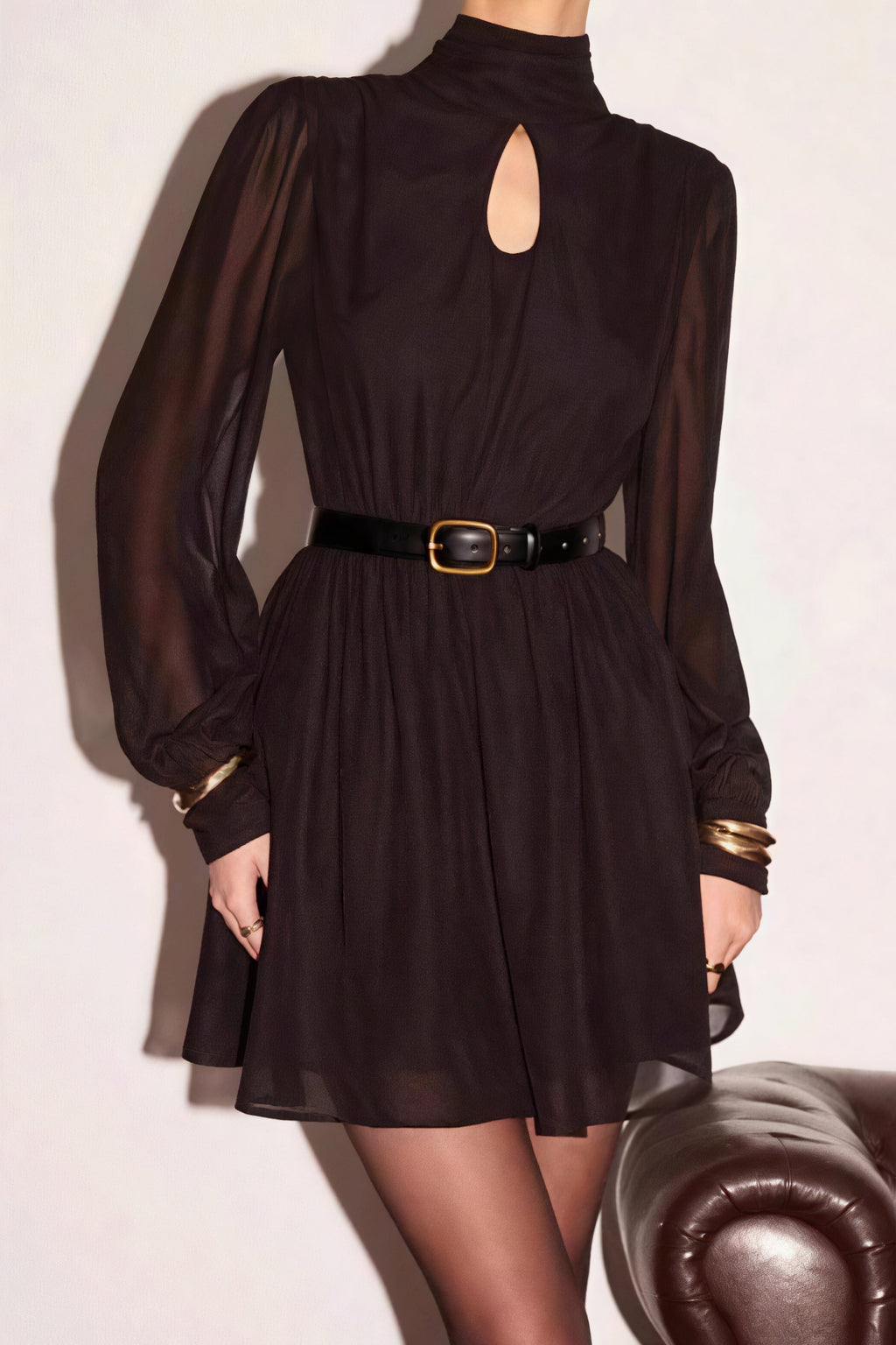Black Backless Long Sleeve Mini Dress