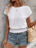 Minimalist Textured Solid Color Cutout T-shirt