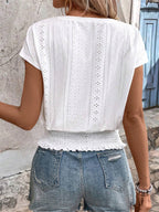 Minimalist Textured Solid Color Cutout T-shirt