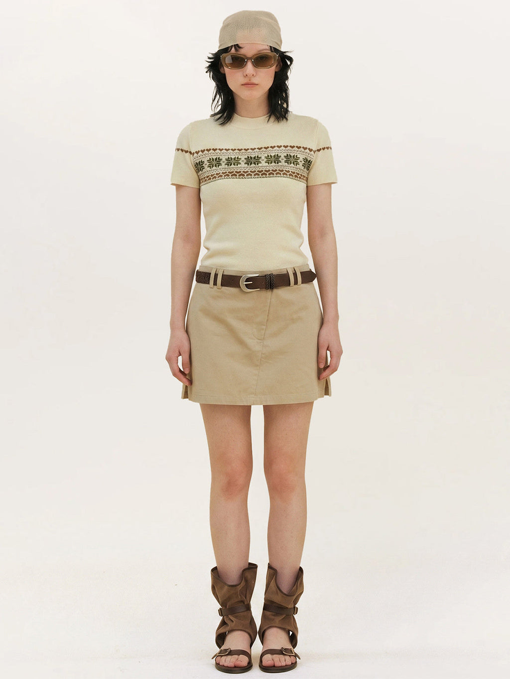 Women's Color-blocked Jacquard Patchwork T-shirt