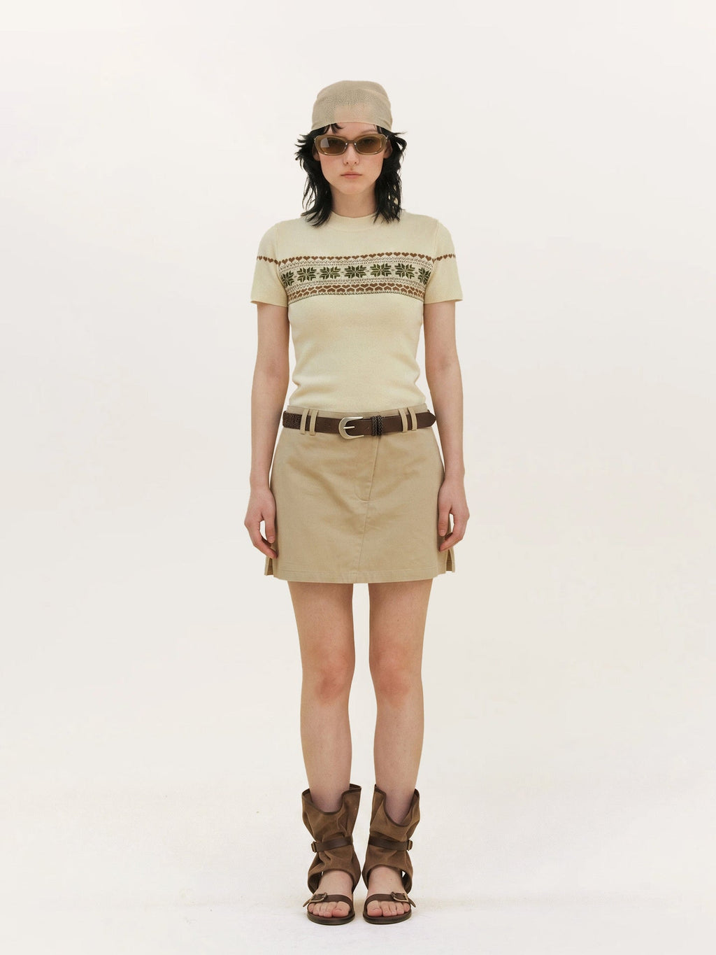 Women's Color-blocked Jacquard Patchwork T-shirt