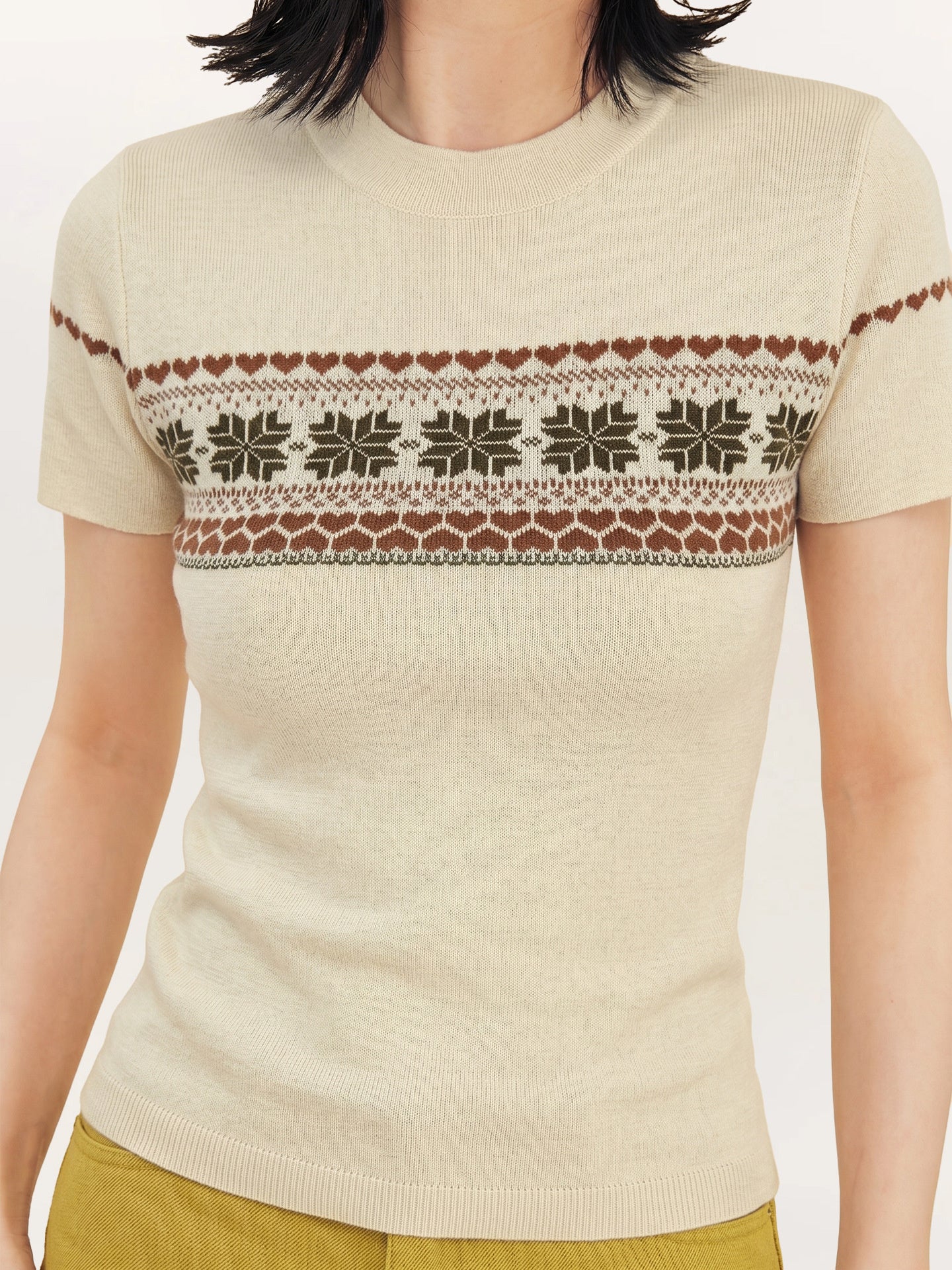 Women's Color-blocked Jacquard Patchwork T-shirt