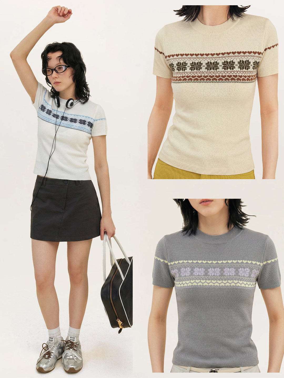Women's Color-blocked Jacquard Patchwork T-shirt