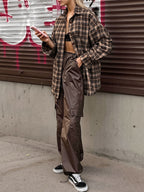 Vintage Plaid Print Long Sleeve Blouse