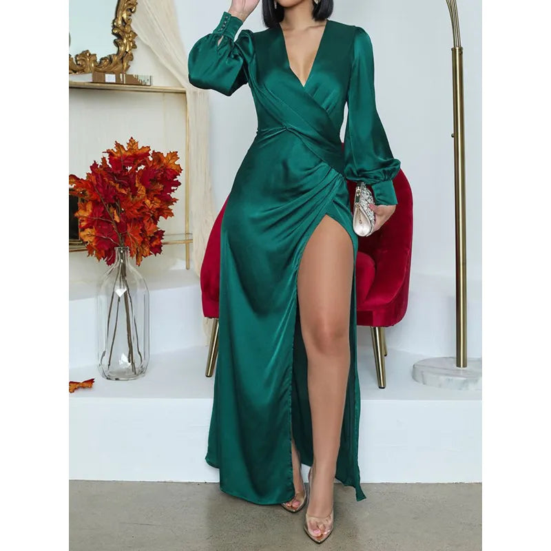 Alejandra Premium Dark Green Satin Midi Dress Wardrobe Essential