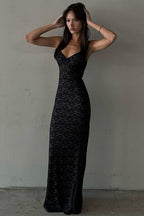Floral Lace Sweetheart Spaghetti Strap Bodycon Maxi Dress