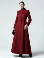 Maxi Wool Blend A-Line Coat with Stand Collar For Women 2026