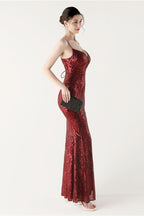 Sequin V Neck Cross Strap Mermaid Maxi Dress