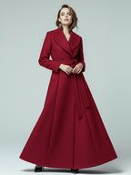 Woolen Belted Maxi Coat With Shawl Collar And Double-breasted For Women 2026