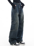 High waist straight leg loose slimming Cargo Jeans