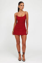 Spaghetti Strap Scoop Neck Rhinestone Floral Appliqué Bodycon Mini Dress