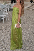 Victoria Shimmering and Flowing Pleated Fabric Back Lace-up Drape Maxi Dress