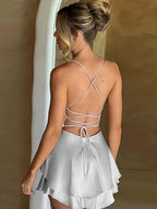 Camisoles Swing Collar Backless Drawstring Mini&Short Dresses