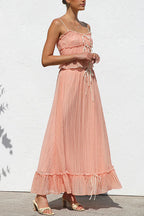 Frill Trim Bow Crop Cami Top and Ruffle Maxi Skirt Set