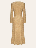 Round Neck Long Sleeve Allover Sequin Column Midi Dress