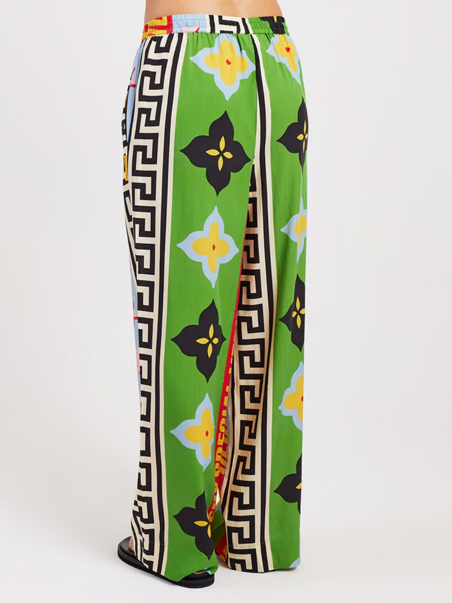 Printed Vacation Long-sleeved Shirt Pants Wide Leg Set 2-piece Sets