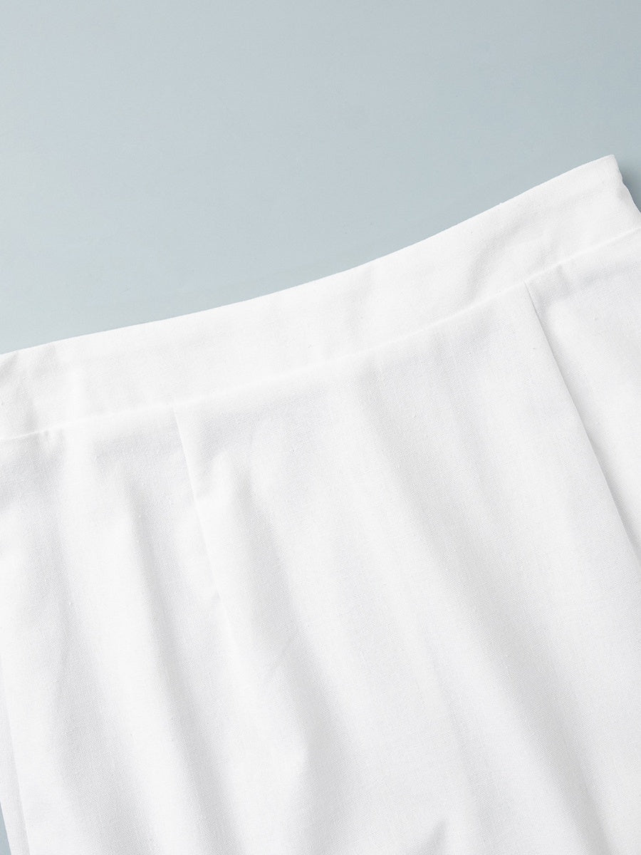 Cotton And Linen Loose-fitting Crew Neck Cropped Vest High-waisted Midi Skirt Set 2-piece Sets