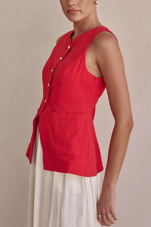 Single Breasted Pocketed Solid Vest
