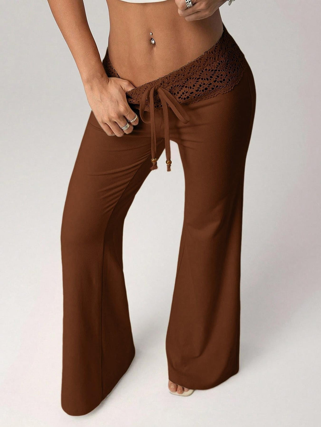 Lace-trimmed Casual Sexy Yoga Flared Pants