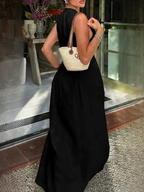 High-waisted Solid Color Sleeveless Zipper Long Dress