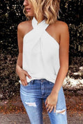 Solid Criss Cross Halter Tank Top
