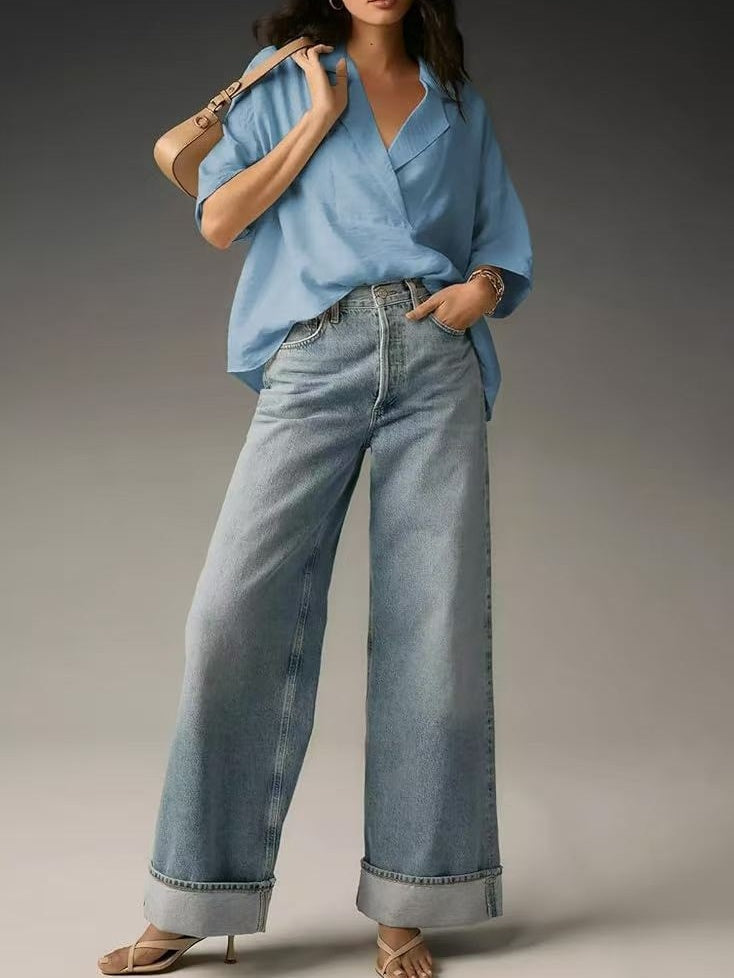 Short-sleeved Collared Casual Loose T-shirt