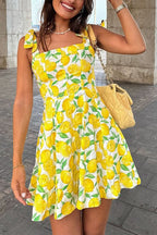 Tie Shoulder Lemon Print Mini Cami Vacation Dress