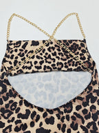 Chain Backless Camisoles Irregular High Slit Leopard Print Maxi Dresses