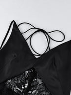 Black Lace Open Backless Halter High-waisted Long Dress