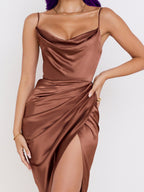 Camisoles Draped Collar Slit Sexy Formal Dress Maxi Dresses