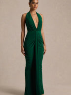 V-neck Halter Temperament Pleated Hip-hugging Big Backless Midi Dresses