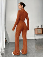Mock Neck Slim Fit Knitted Two-Piece Set