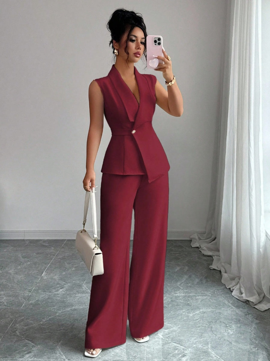 Commuting Sleeveless Suit Collar Vests Straight-leg Pants Set 2-piece Sets