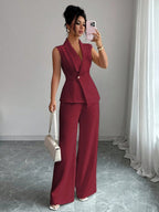 Commuting Sleeveless Suit Collar Vests Straight-leg Pants Set 2-piece Sets