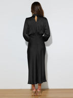 Satin Long Sleeve Zipper Solid Color Maxi Dresses