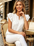 Loose-fitting, Gathered, Ruffled, Short-sleeved Jacquard Shirt T-shirts