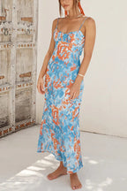 Spaghetti Strap Twist Back Printed Maxi Vacation Dress