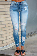 Raw Hem Ripped Stretch Pencil Jeans